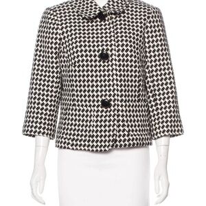 Trina Turk Cropped Houndstooth Check Jacket Black & White 100% Cotton Sz 10